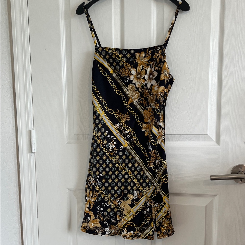 Princess Polly Black and Gold Floral Mini Dress